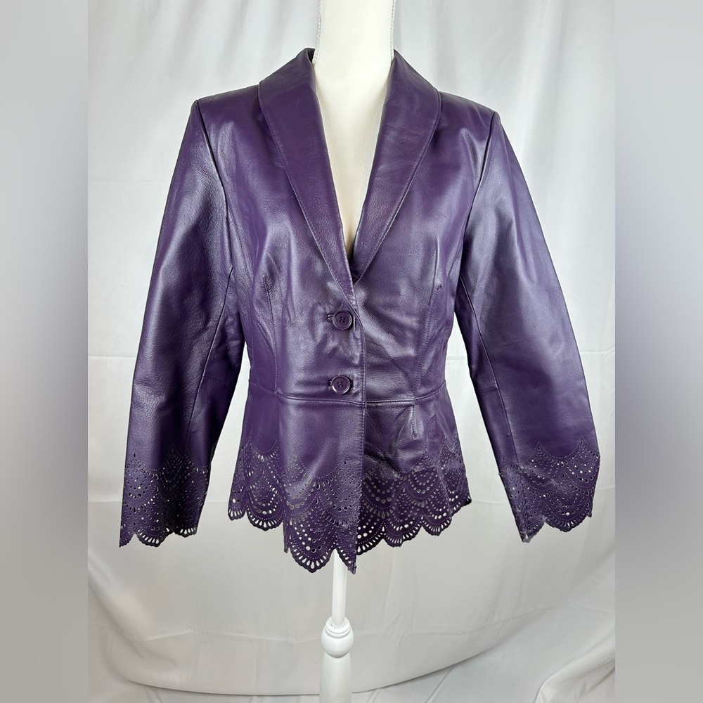 Vintage Purple Leather Size S Terry Lewis Classic Luxuries Jacket Coat Eggplant